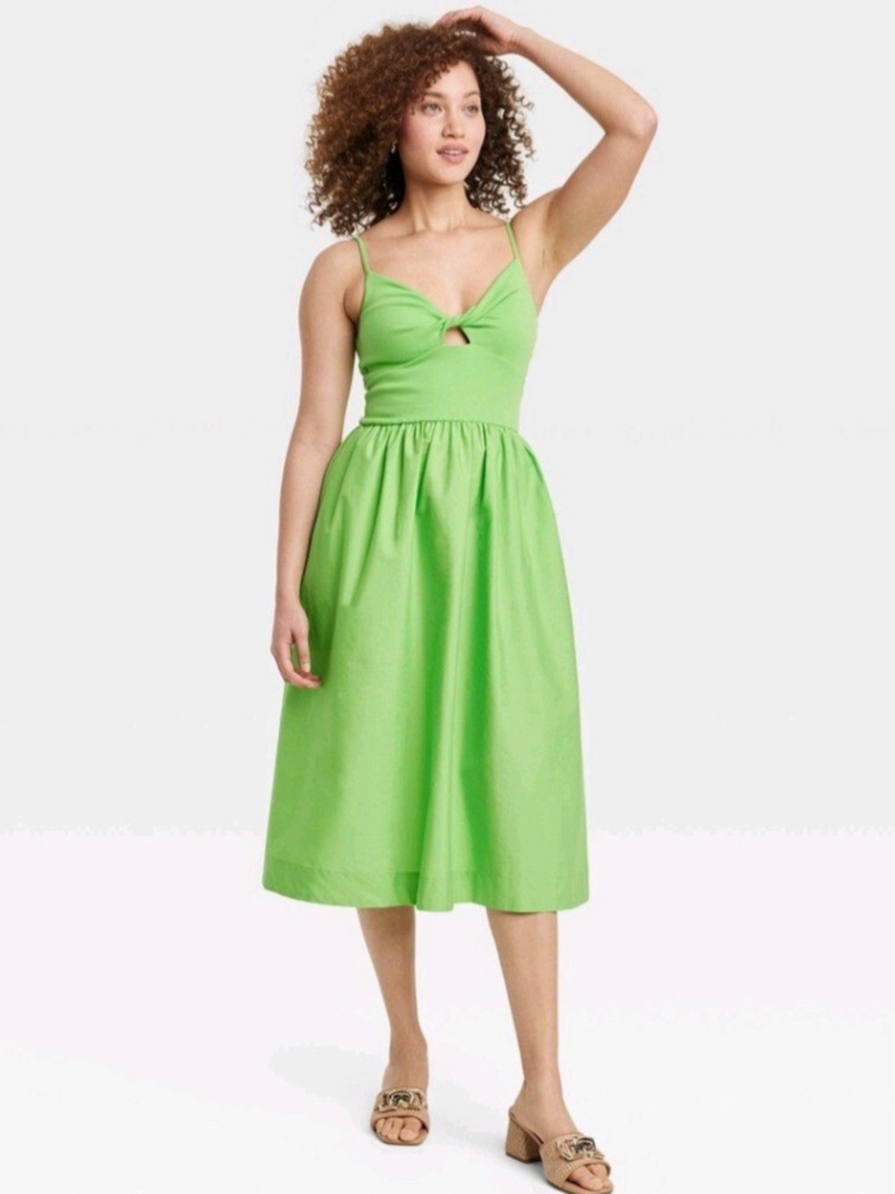 a new day Bright Green Spaghetti-Strap Midi Dress with Front Cutout